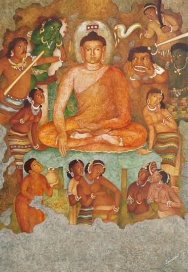 Gautama and Mara (Ajanta series), painting by Vijay Kulkarni
