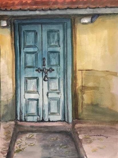 The Wooden Door, painting by Varsha Shukla