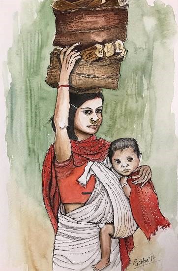 Indian Village Woman - 4, painting by Pushpa Sharma