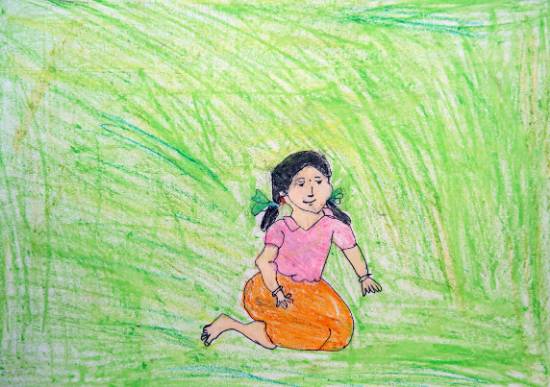 Painting  by Asha Raghu Gungune - Seating Girl