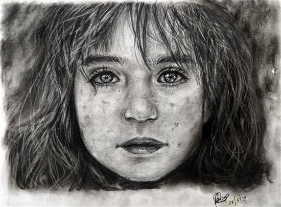 Painting  by Sanyukta Pawar - A Portrait of syrian girl from refugee camp in Adana, Turkey