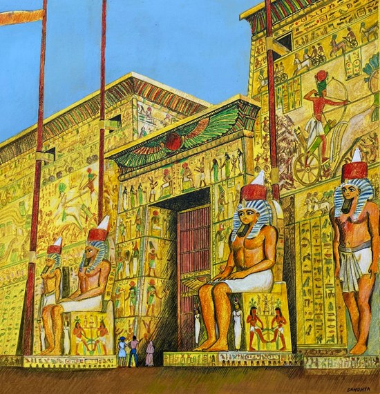 Egyptian temple pylon ( Entrance), painting by Sandhya Ketkar