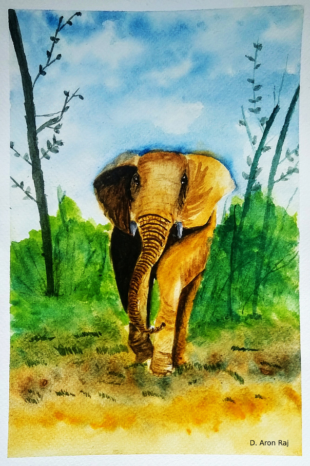 Painting  by Aron Raj - Elephant
