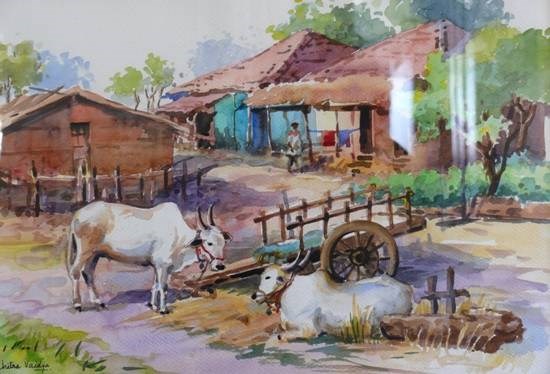 Village VII, painting by Chitra Vaidya