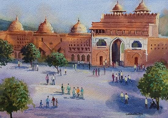 Amer fort, Jaipur, painting by Chitra Vaidya