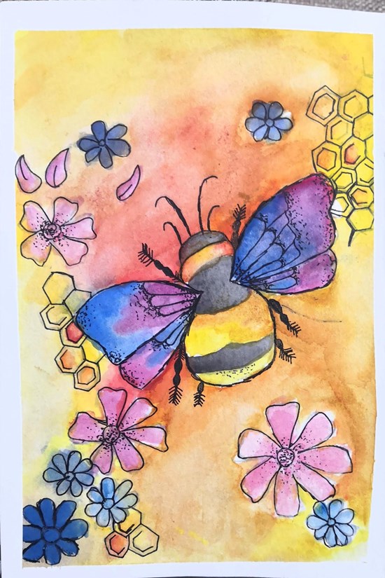 Bees and Flowers, painting by Archit Kandpal