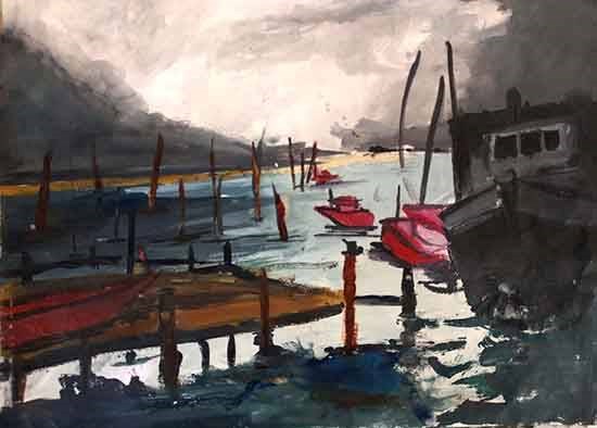 River dock, painting by Bitan Bera