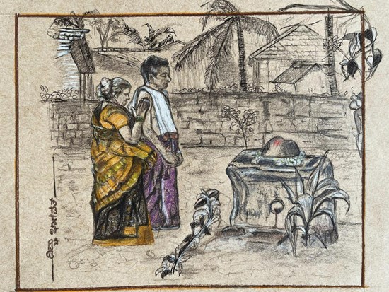 Hege Village - Special Prayers, painting by Divya Bhagwat