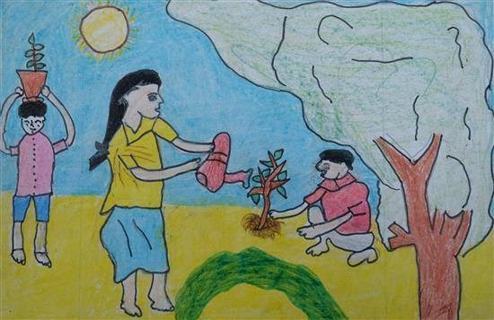 Tree plantation, painting by Pavan Dhok