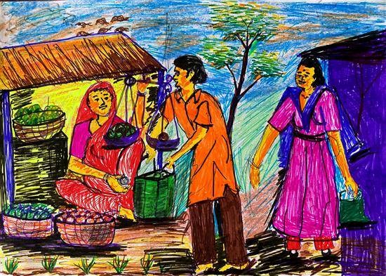Vegetable's market, painting by Amit Sidam