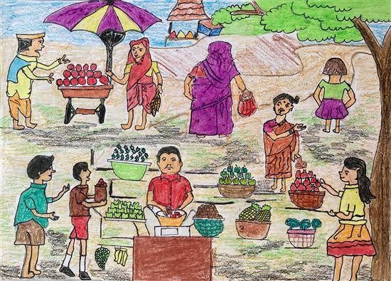 Vegetable Market - 2, painting by Nikita Tekam