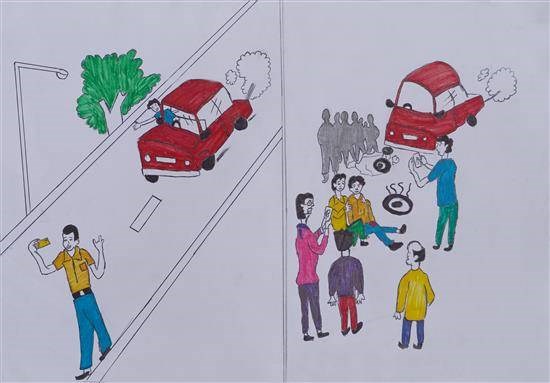 Follow rules of transport, painting by Mamata Pawara