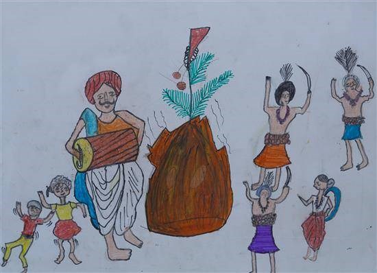 Holika Dahanam, painting by Somnath Pawara