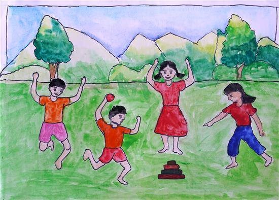Fun in holidays, painting by Jagruti Ahdi