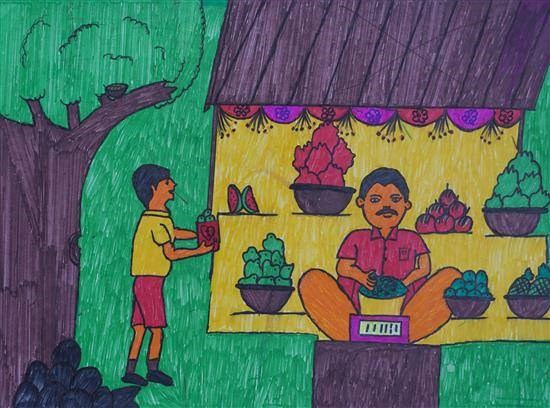 Fruit shop, painting by Jalendra Nimbare
