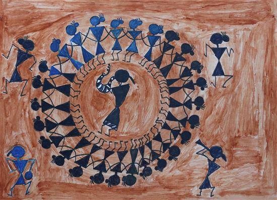 Tribal group dance, painting by Jyoti Bhasme