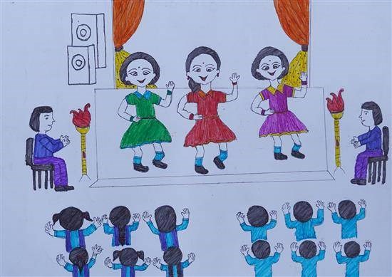 Dance in school function, painting by Sonam Selukar