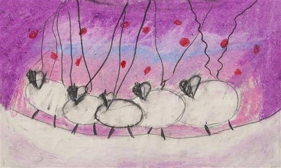 Sheeps in winter morning, painting by Avigna Sree