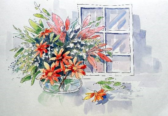 Flora by the Window, painting by Sanika Dhanorkar