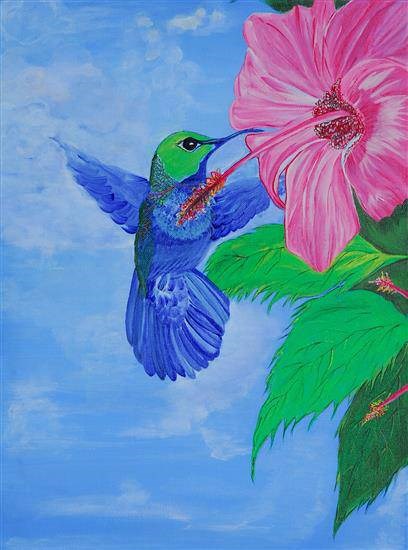 Petals and wings, painting by Madhavi Srivastava