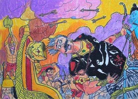 Painting  by Indraneel Naik - Rama kills Ravana