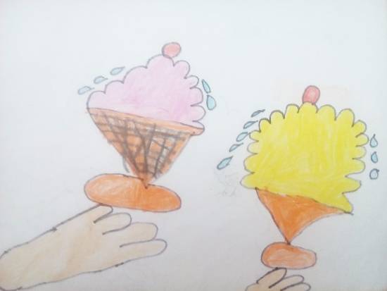 Painting  by Isha Bhattacharjee - Flavors of Ice creams - Strawberry and Mango flavor