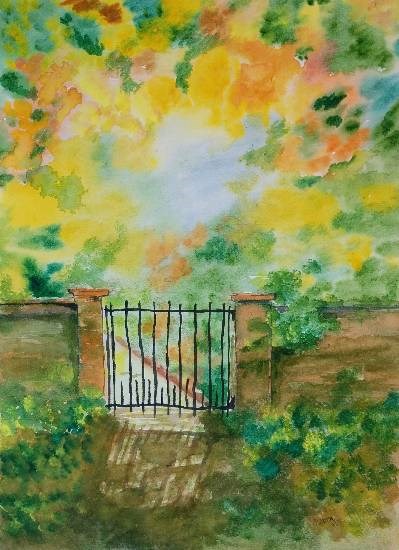 Garden Gate, painting by Narendra Gangakhedkar