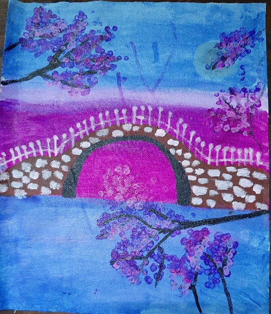 Over the bridge, painting by Aarna Kalra