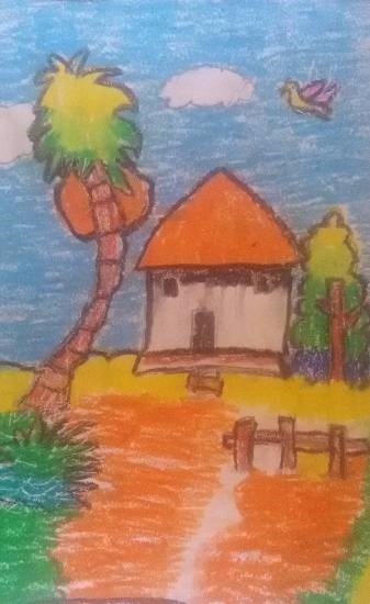Village, painting by Navya Harendra Mishra