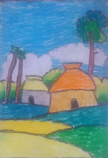 Huts, painting by Navya Harendra Mishra