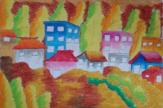 Houses, painting by Nilesh Harendra Mishra