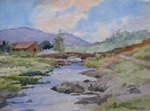 A small river crossover, Lake, River & Seascape Painting by M. K. Kelkar, Watercolour on Paper, 14 X 20