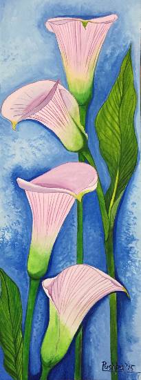 Painting by Pushpa Sharma - Four Calla Lilies