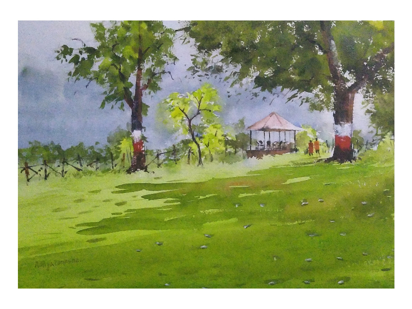 Painting by Aditya Ponkshe - Lakaki garden lake, model colony