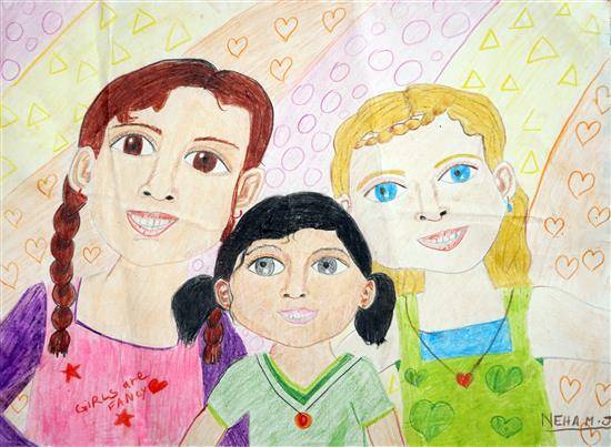 Painting by Neha Jacob - Friends across three countries