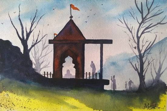 Painting by Mitali Pankaj Kapure - Temple on the Hills