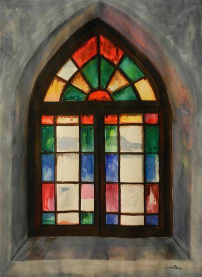 Painting by Chitra Vaidya - Stained Glass Window, St Mary's Church