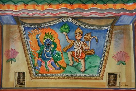 Painting by Chitra Vaidya - Mural on Temple Wall, Himachal