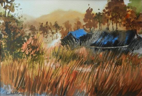 Painting by Chitra Vaidya - Golden Grass Kumaon - 3