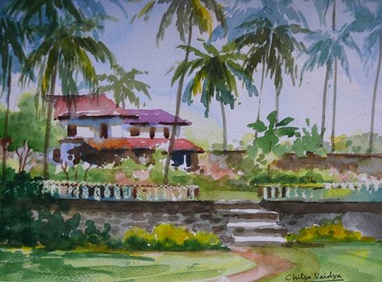 Painting by Chitra Vaidya - Bunglow on Beach