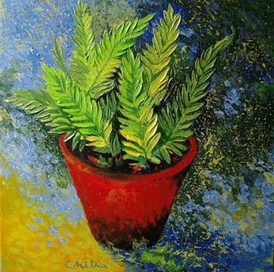 Painting by Chitra Vaidya - Fern in a pot