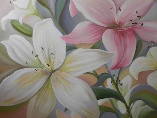 Painting by Chitra Vaidya - Lily Flowers