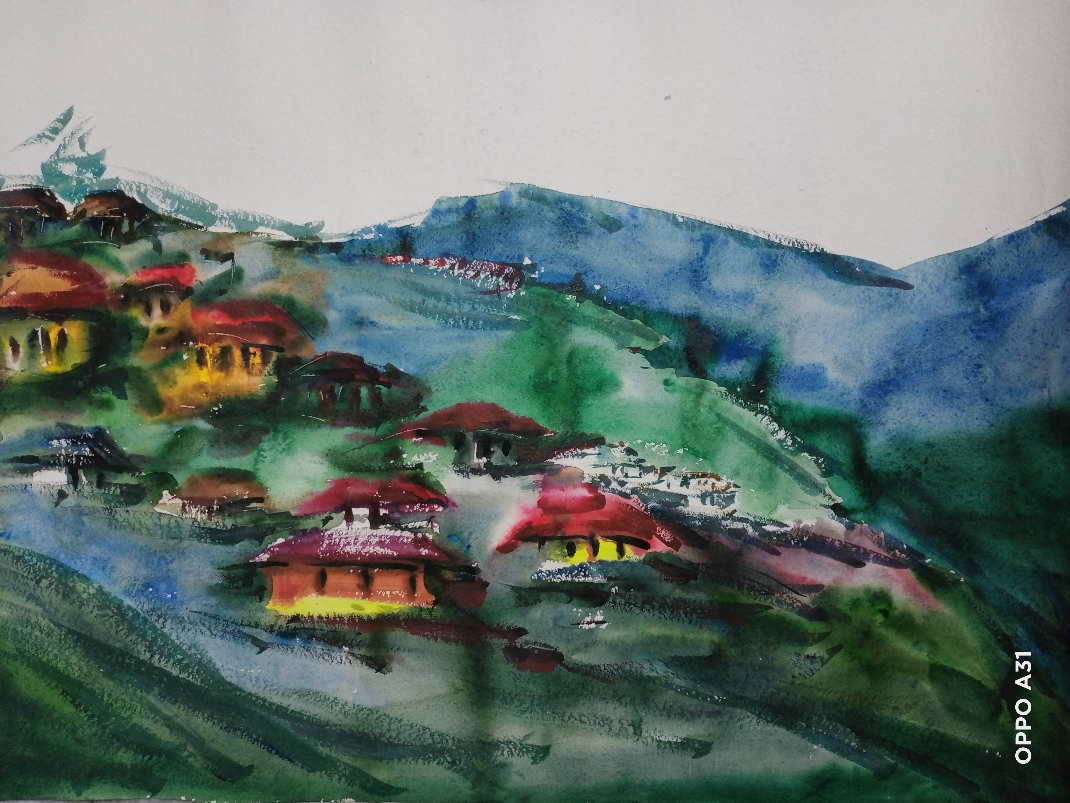 Painting by Sudipto Chakraborty - Hill View I