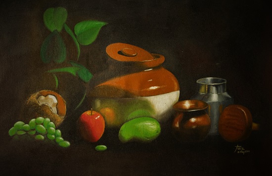 Painting by Arun Akella - Still Life with Pickle Jar
