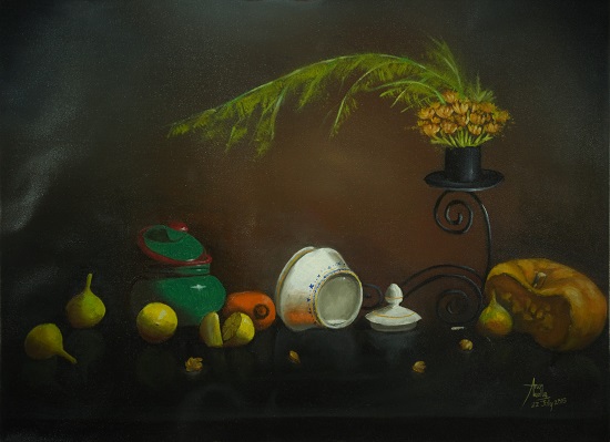 Painting by Arun Akella - Still Life with Pumpkin