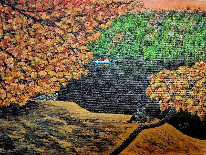 Painting by Rajat Kumar Das - Alone on the river Bank