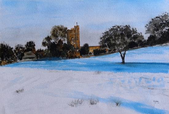 Painting by Dr Kanak Sharma - Castle in snow