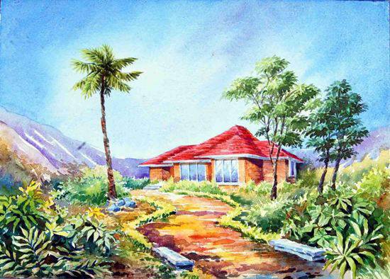 Painting by Sanika Dhanorkar - Nestled in the Valley