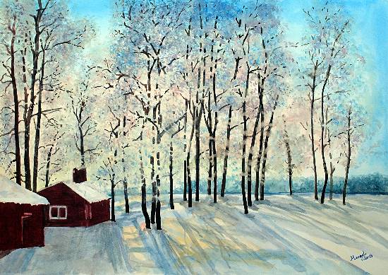 Painting by Mangal Gogte - Frosty shadows, Finland