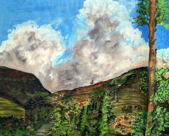 Painting by Mangal Gogte - Rainclouds pass by, Ooty